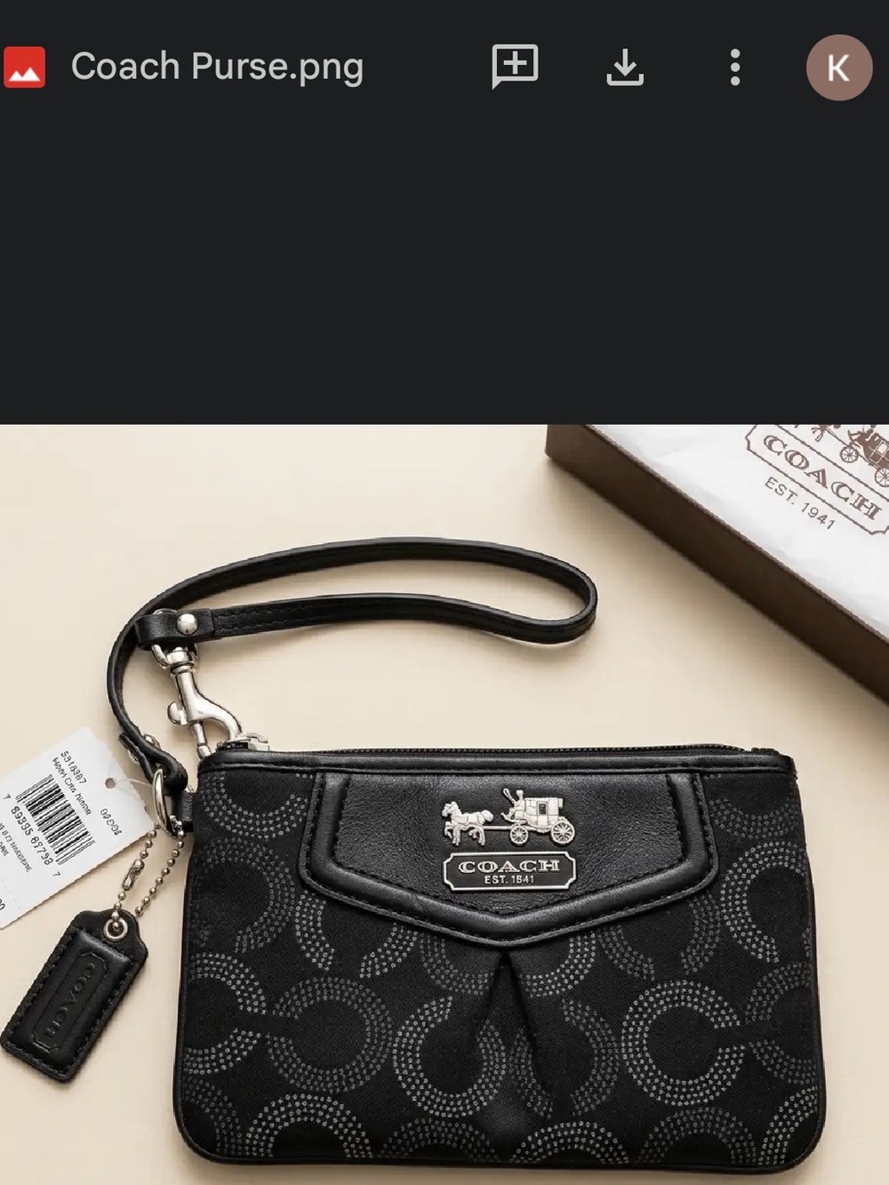 Coach Black Signature Wristlet with Silver Logo NWT